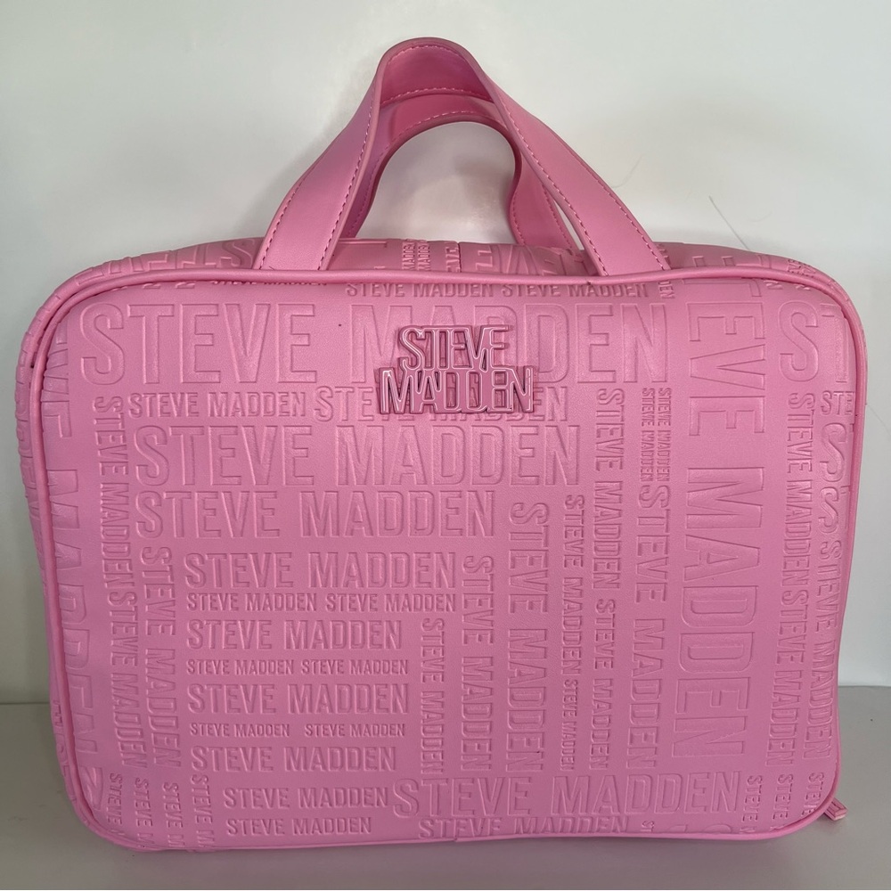 Steve Madden deboss logo weekender cosmetic bag hot pink new